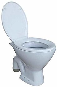 Inart Ceramic Floor Mounted European Water Closet/Western Toilet Commode/Ewc S Trap With Normal Seat Cover 47Cm X 37Cm X 40Cm - White