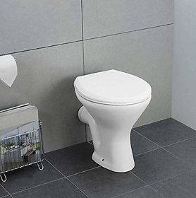 Inart Ceramic Floor Mounted European Water Closet/Western Toilet Commode/Ewc P Trap With Normal Seat Cover 47Cm X 37Cm X 40Cm - White