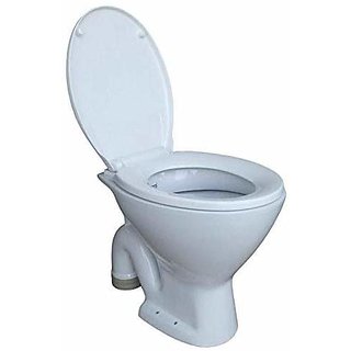 Inart Ceramic Floor Mounted European Water Closet/Western Toilet Commode/Ewc S Trap With Normal Seat Cover 47Cm X 37Cm X 40Cm - White