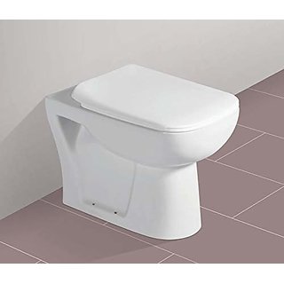 Inart Ceramic Floor Mounted European Water Closet/Western Toilet Commode/Ewc P Trap With Slim Hydraulic Soft Close Seat Cover 54Cm X 35Cm X 41Cm - White