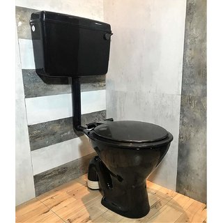 Inart Ceramic Floor Mounted European Water Closet/Western Toilet Commode/Ewc S Trap With Normal Seat Cover- Black  Premium Normal Flush Flush Tank Combo