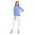 Buynewtrend Mid Blue Pure Woolen Pearl Embelished Long Sleeve Round Neck Womens Sweater (Mid Blue_2432)