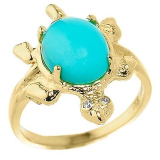                       Ceylonmine Turquoise Stone Kachua Ring Natural & Original Stone Firoza Turtle Gold Plated Ring For Unsiex                                              