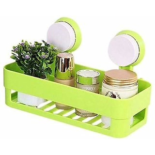Jonprix Plastic Bathroom Shelf Kitchen Storage Box Organizer Basket With Wall Mounted Suction Cup (Multicolor)
