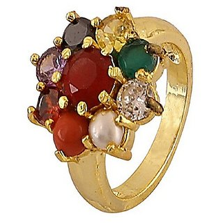                       Navratna Ring Natural Navgrah Stone 9 Precious Gemstones Ring Astrological Lab Certified - Ceylonmine                                              