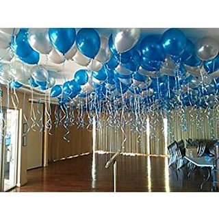 Gngs Solid Metallic Hd Blue And Silver Balloons (Blue, Silver, Pack Of 100)