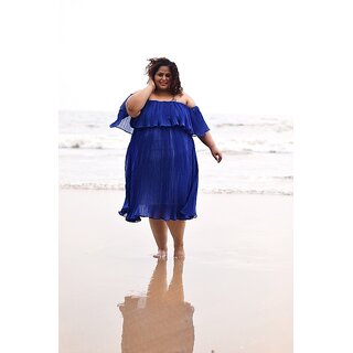 Ocean Goddess Pleated Off Shoulder Party Dress, Plus Size Clothing (Ptpd002)(Size-9)