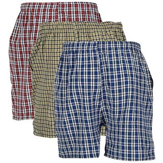 Vixeen Men's Cotton Checked Shorts Multicolor Check's Boxer Shorts 3 Pcs Combo
