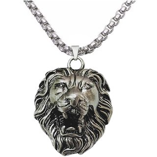                       Men Style Biker Vintage Mens Devil Collection Lion Head Silver Stainless Steel Necklace Pendant                                              