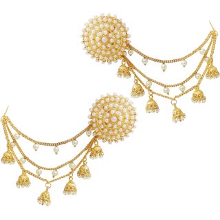                       Designer Ethnic Indian Bollywood Pearl Tops Bahubali Chain Earrings Set                                              