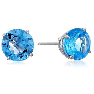                       Ceylonmine Stud Earring Natural Stone Blue Topaz Stone Earrings For Women & Girls                                              
