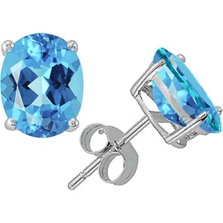 Ceylonmine Natural Stud Earring Blue Topaz Stone Stud Earring For Women & Girls