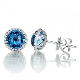                      Ceylonmine Blue Topaz Stud Earrings Original & Unheated Gemstone Stud Earrings For Women & Girls                                              