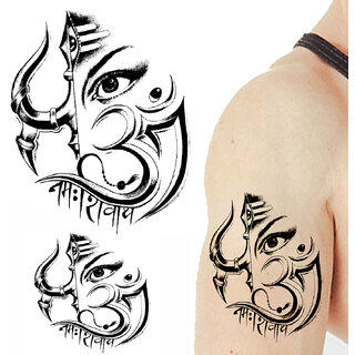 Voorkoms Om Namah Shivaya with Shivling damru with trishul Tattoo Temporary  Body Waterproof Boy and Girl Tattoo