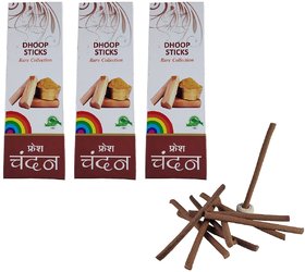 De-Ultimate Rare Collection(Pack Of 3) Premium Fresh Sandal/Chandan Scented Dry Dhoopbatti Incense Sticks Box(10 Sticks)
