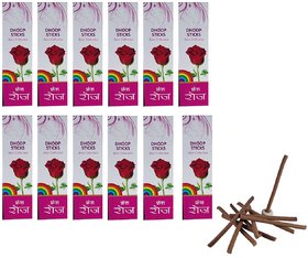 De-Ultimate Rare Collection(Pack Of 12) Premium Fresh Rose/Gulab Scented Dry Dhoopbatti Incense Sticks Box(10 Sticks)