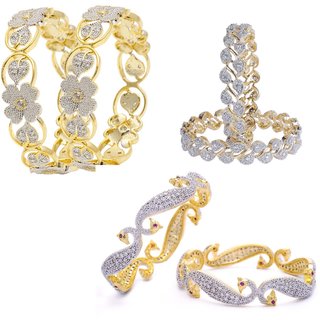                       Jsd Facny Designer Gold Plated American Diamond Bangle Combo Pack Of 3 For Girl & Women                                              