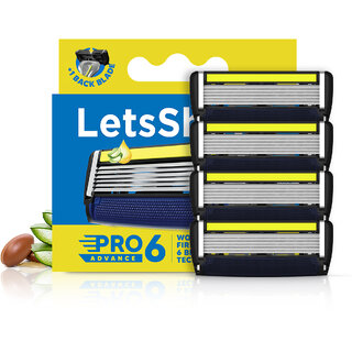 Letsshave Pro 6 Advance Replacement Cartridges For Men - Pack Of 4 Blades