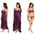 Reposey Purple Satin Solid Nighty With Robe, Bra and Panty Nightwear Sets