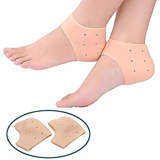 Kushahu Crack Heel Support Gel Flat Foot Support Silicon Cushion Heel Pad Moisturizing Silicone Gel Heel Socks Fre Size