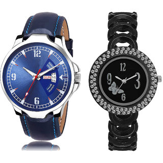 Adk Jg-03-Lk-201 Blue & Black Dial Day & Date Functioning Watches For Couple