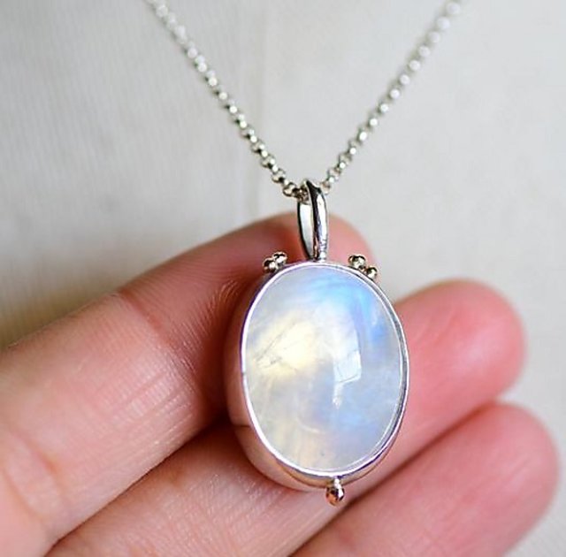 Full moon choker necklace Moonstone pendant with sterling silver chain —  Discovered