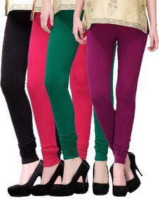 2Day Womens Cotton Churidaar Legging Fusia/Black/Bottle Green/Wine (Pack Of 4)