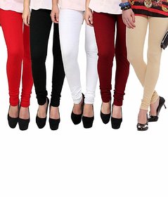 Women's Cotton Lycra Churidar Leggings Free Size - Pack Of 5