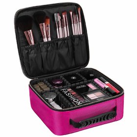 House Of Quirk Makeup Cosmetic Storage Case With Adjustable Compartment - Pink