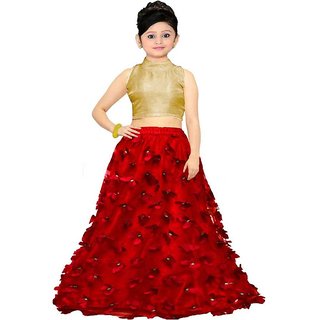 Red Butterfly Design Party Wear Lehenga Choli For Girls Semi Stitched by F Plus Fashion