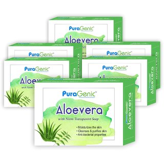                       Puragenic Aloevera With Neem Transparent Soap, 75Gm - Pack Of 6                                              