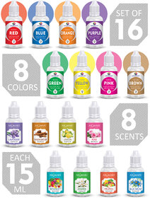 Set Of 16 - Soap Making Fragrance Oil And Liquid Colours For Melt Pour Soaps