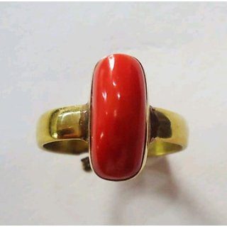                       Coral Ring With Natural 5.75 Carat Moonga Stone Astrological Lab Certified - Ceylonmine                                              