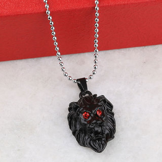 Silvershine Silver Plated Stylist Chain With Lion Design Black Pendant With Diamond For Man Boys