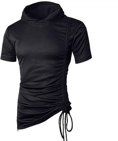 Pause Black Solid Round Neck Slim Fit Short Sleeve Men T Shirt