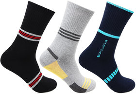 Bonjour Cushioned Sports Crew Socks For Men- Pack Of 3