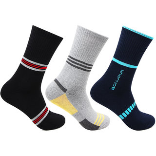 Bonjour Cushioned Sports Crew Socks For Men- Pack Of 3