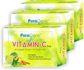 Puragenic Vitamin C Soap With Aloe Vera, Turmeric And Multani Mitti, 75Gm - Pack Of 3