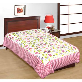 Frionkandy Cotton Sanganeri Jaipuri Pink Floral Print 100 Cotton 120 Tc Single Bed Sheet - Shkb1052