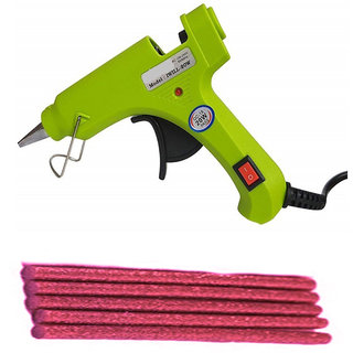                       Green Glue Gun With 5 Pink Glitter Stick (Leak Proof)                                              