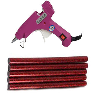                       Magenta Glue Gun With 5 Red Glitter Stick (Leak Proof)                                              