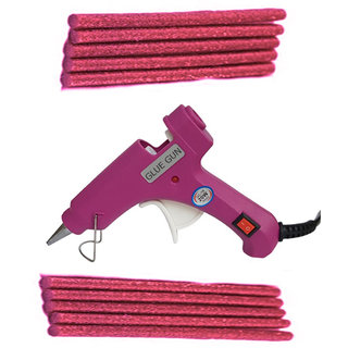                       Magenta Glue Gun With 10 Pink Glitter Stick (Leak Proof)                                              