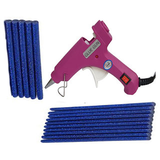                       Magenta Glue Gun With 15 Blue Glitter Stick (Leak Proof)                                              