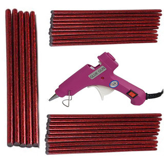                       Magenta Glue Gun With 25 Red Glitter Stick (Leak Proof)                                              