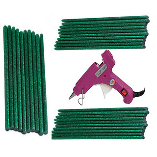                       Magenta Glue Gun With 30 Green Glitter Stick (Leak Proof)                                              