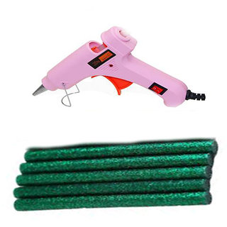                       Pink Glue Gun With 5 Green Glitter Stick (Leak Proof)                                              