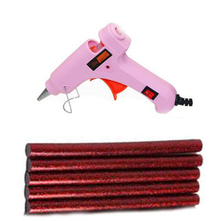                       Pink Glue Gun With 5 Red Glitter Stick (Leak Proof)                                              