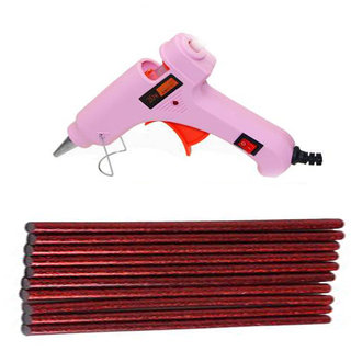                       Pink Glue Gun With 10 Red Glitter Stick (Leak Proof)                                              