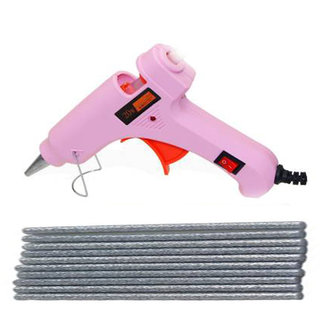                       Pink Glue Gun With 10 Silver Glitter Stick (Leak Proof)                                              