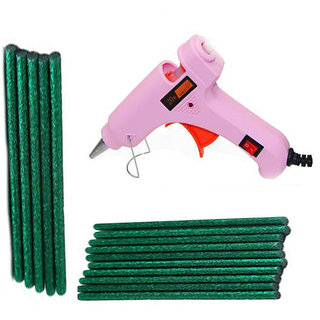                       Pink Glue Gun With 15 Green Glitter Stick (Leak Proof)                                              